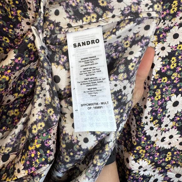 Sandro 100% Silk Multi Color Paisley Print Button Up Blouse Size M/L - Picture 7 of 8